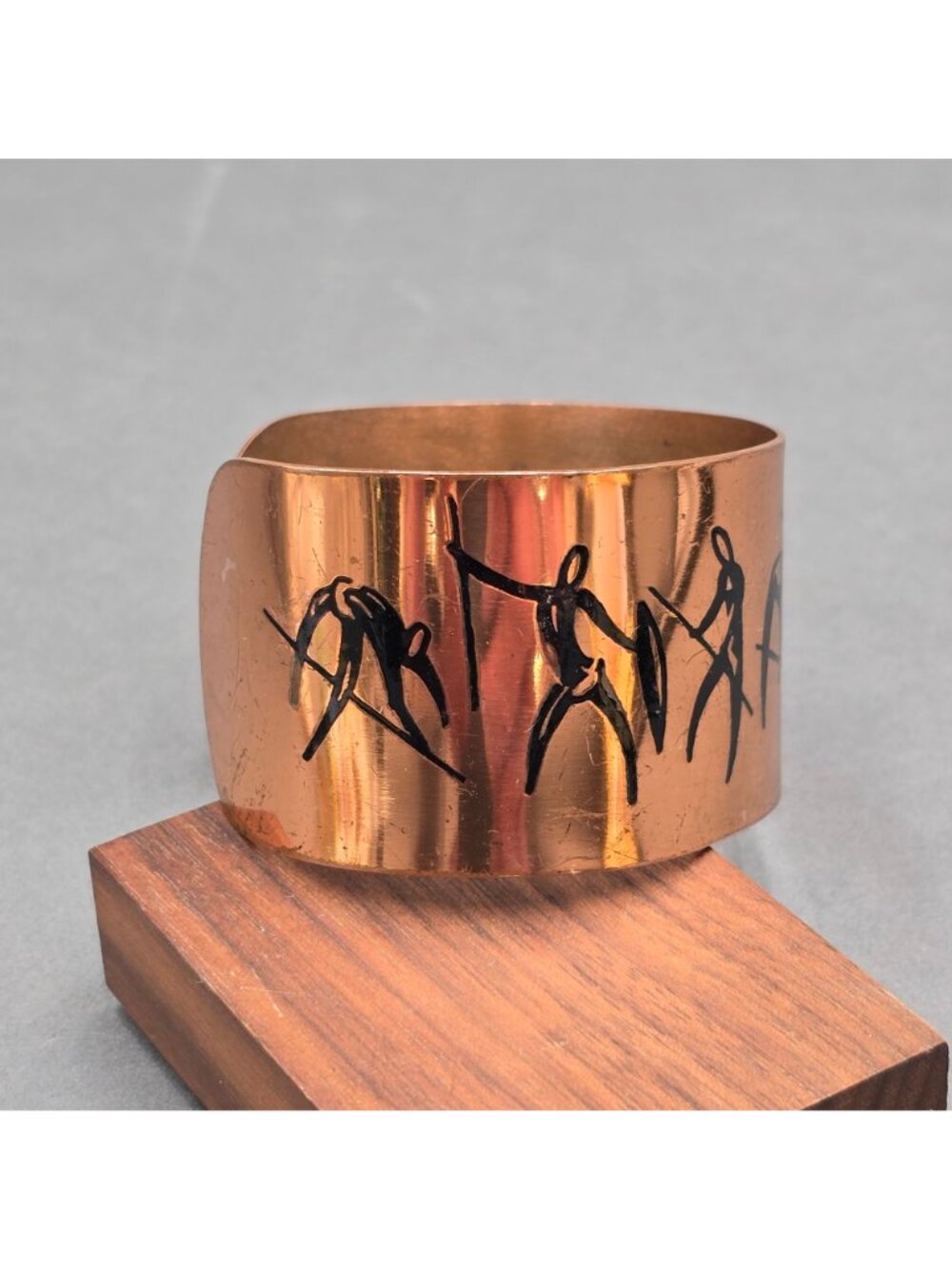 Vintage Copper Tribal Cuff Bracelet African Hunting Theme Enamel Wide Statement - Picture 4 of 9